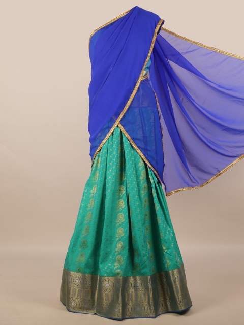 

Pothys Blue & Green Unstitched Lehenga & Blouse With Dupatta