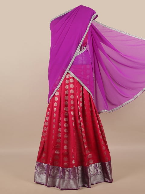 

Pothys Lavender & Magenta Unstitched Lehenga & Blouse With Dupatta
