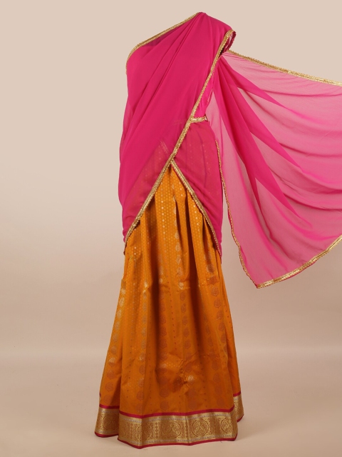 

Pothys Pink & Orange Unstitched Skirt & Blouse With Dhavani