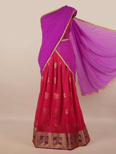 

Pothys Purple & Magenta Unstitched Lehenga & Blouse With Dupatta