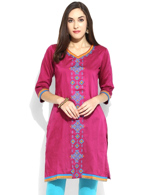 

Mytri Women Purple Embroidered Straight Kurta