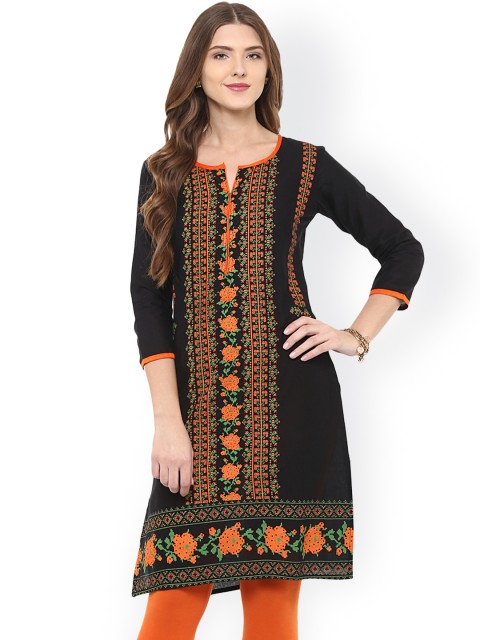 

rangeelo rajasthan Women Black Printed Straight Kurta