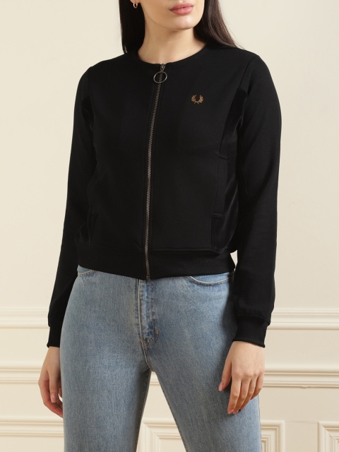 

Fred Perry Women Black Water Resistant Bomber with Embroidered Jacket