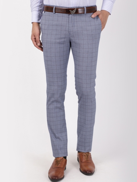 

Blackberrys Men Blue Checked Skinny Fit Trousers