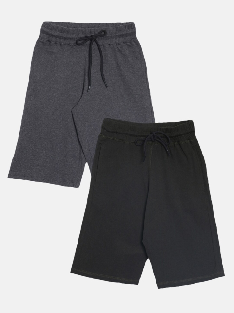 

American Kids Girls Grey Melange & Olive Pack Of 2 Solid Shorts