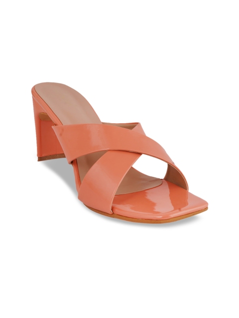 

SCENTRA Peach-Coloured Solid Block Heel Mules