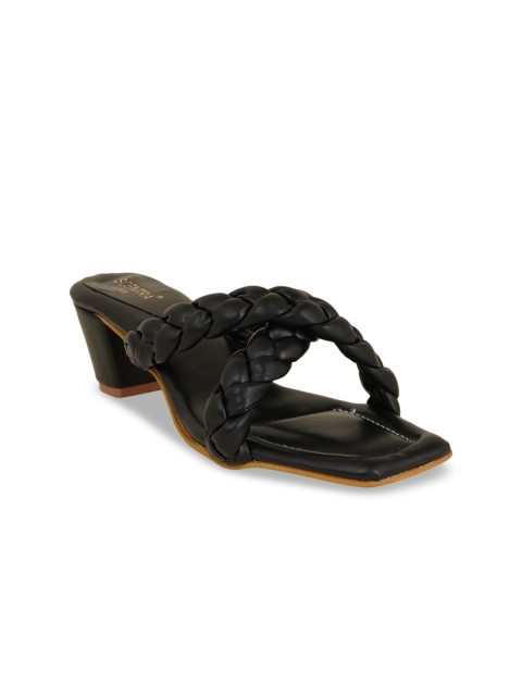 

SCENTRA Black Embellished Block Sandals