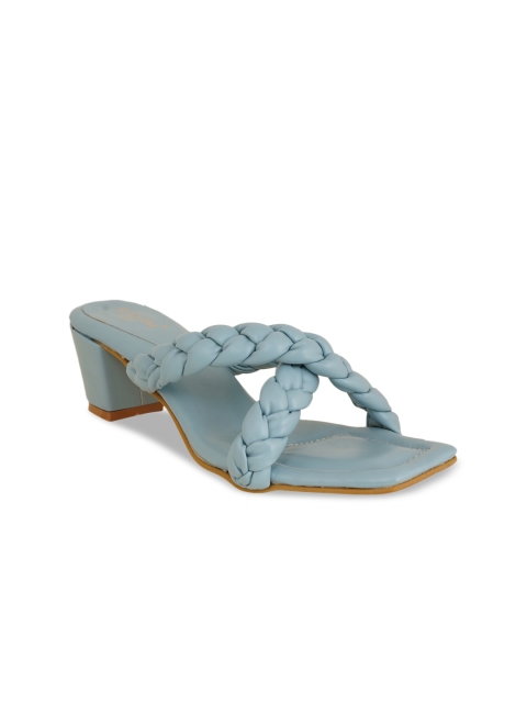 

SCENTRA Blue Textured Block Heel Open Toe Sandals