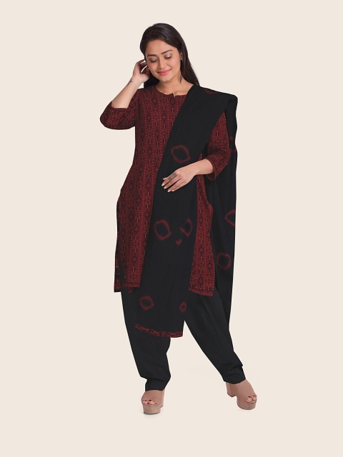 

Pothys Maroon & Black Printed Unstitched Dress Material