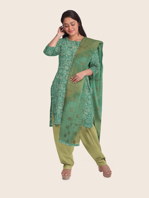 

Pothys Green Printed Unstitched Dress Material