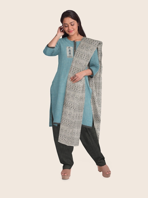 

Pothys Blue & Grey Printed Pure Cotton Unstitched Dress Material