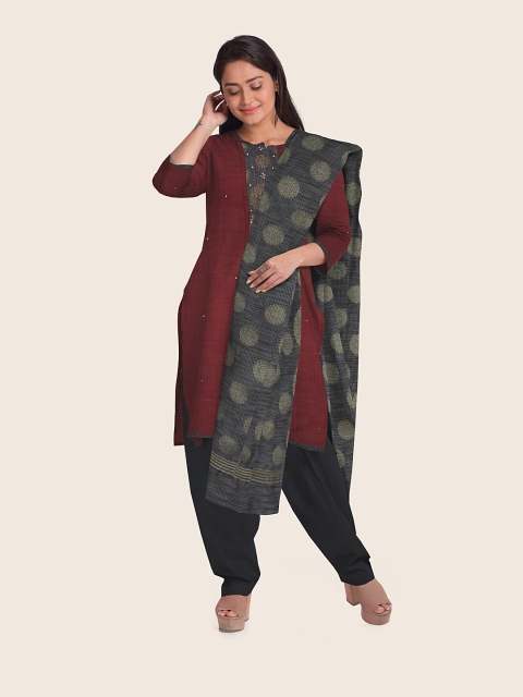 

Pothys Maroon & Black Embellished Unstitched Dress Material