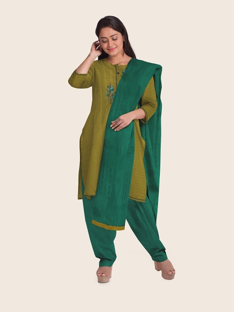 

Pothys Green Embroidered Unstitched Dress Material