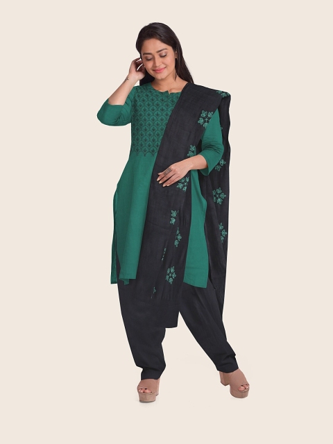 

Pothys Green & Black Embroidered Unstitched Dress Material