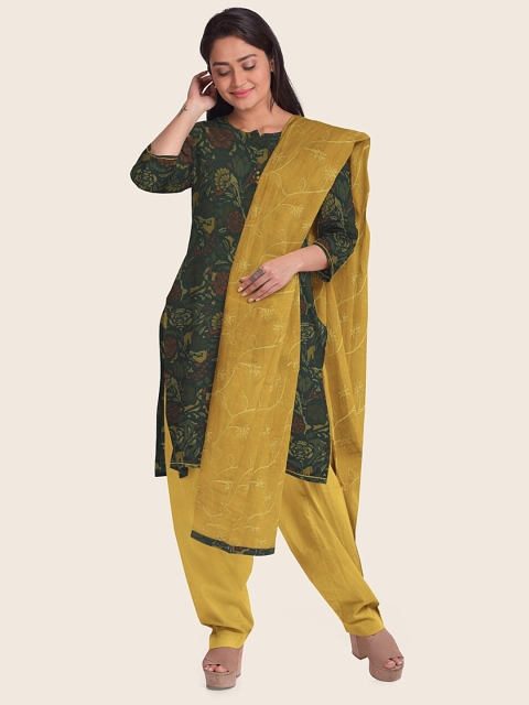 

Pothys Women Green & Yellow Unstitched Dress Material