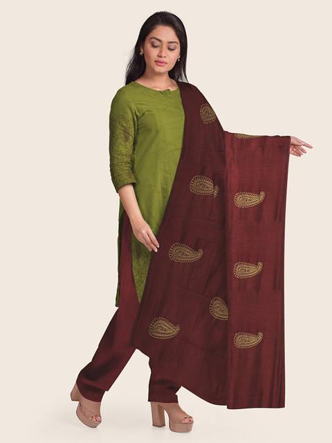 

Pothys Green & Maroon Unstitched Dress Material