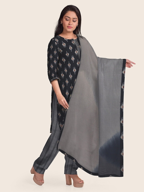 

Pothys Navy Blue & Grey Printed Unstitched Dress Material