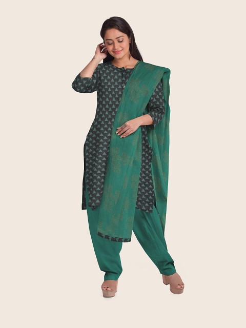 

Pothys Navy Blue & Green Printed Unstitched Dress Material
