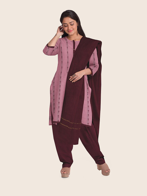 

Pothys Pink & Maroon Printed Pure Cotton Unstitched Dress Material