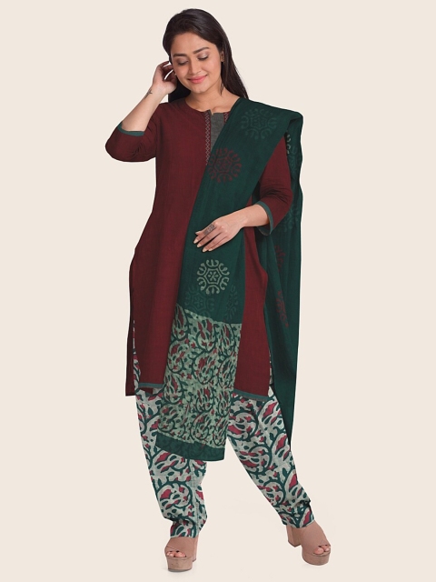 

Pothys Maroon & Green Printed Unstitched Dress Material