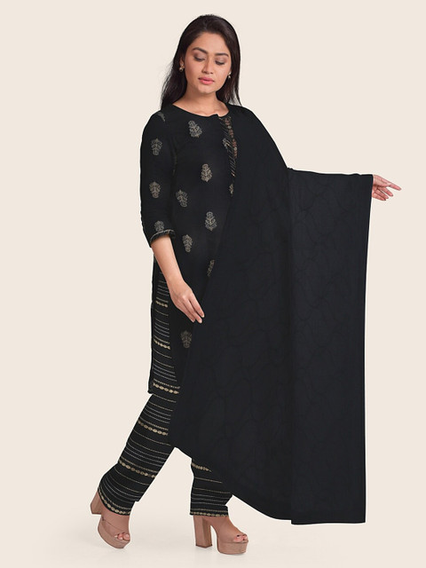 

Pothys Black Printed Unstitched Dress Material