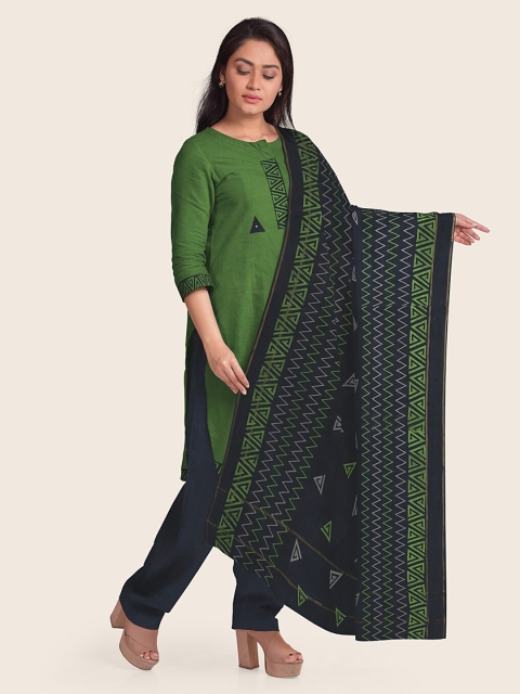 

Pothys Women Green & Navy Blue Unstitched Dress Material