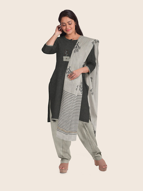 

Pothys Women Grey & White Unstitched Dress Material