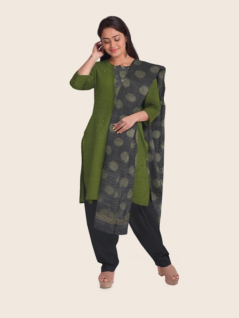 

Pothys Green & Grey Printed Unstitched Dress Material