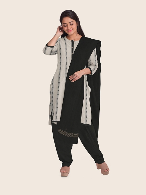 

Pothys Women White & Black Unstitched Dress Material