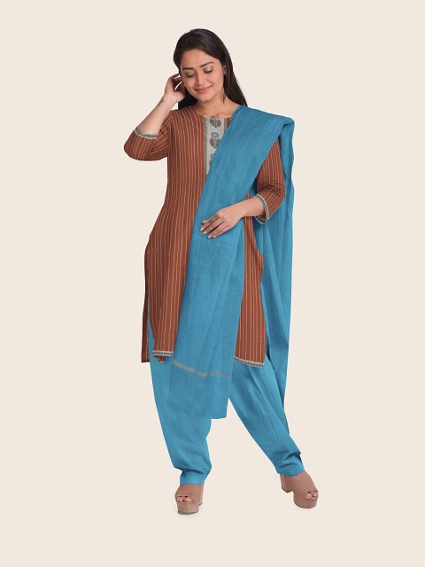 

Pothys Rust & Blue Pure Cotton Unstitched Dress Material