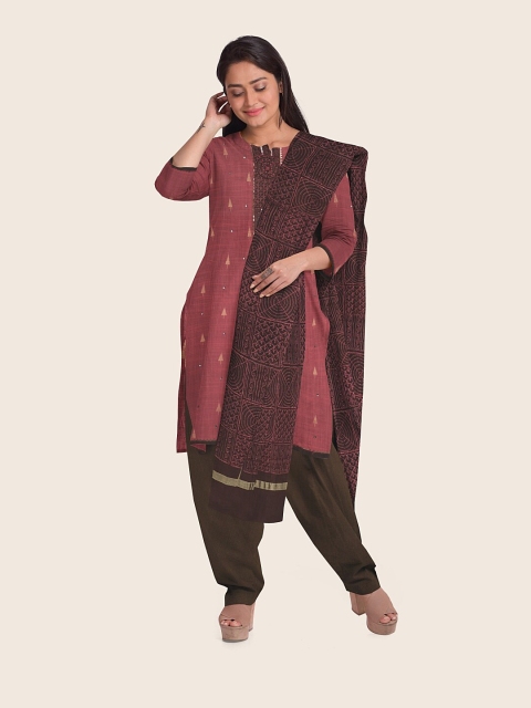 

Pothys Women Pink And Brown Unstitched Dress Material