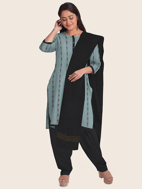 

Pothys Blue & Black Printed Pure Cotton Unstitched Dress Material