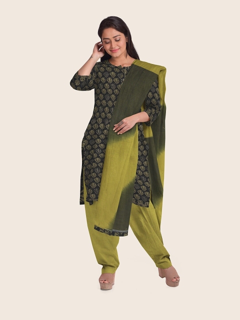 

Pothys Women Navy Blue & Green Unstitched Dress Material