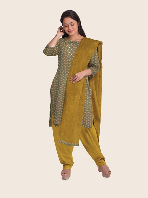 

Pothys Mustard & Grey Printed Unstitched Dress Material