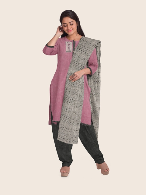 

Pothys Pink & Grey Printed Pure Cotton Unstitched Dress Material