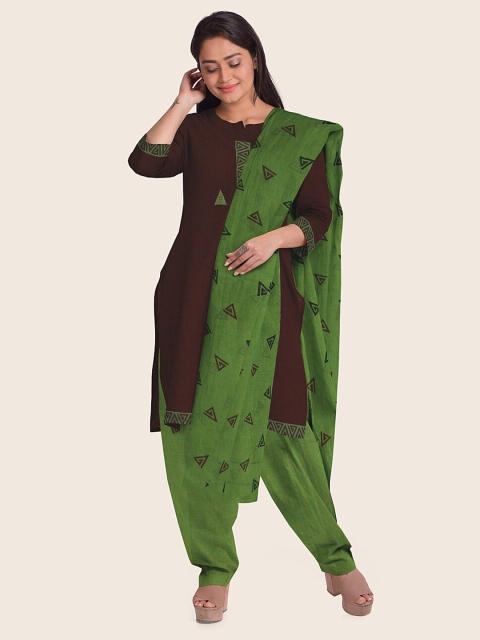 

Pothys Maroon & Green Printed Pure Cotton Unstitched Dress Material