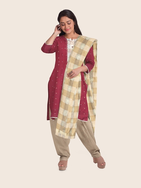 

Pothys Maroon & Beige Unstitched Dress Material