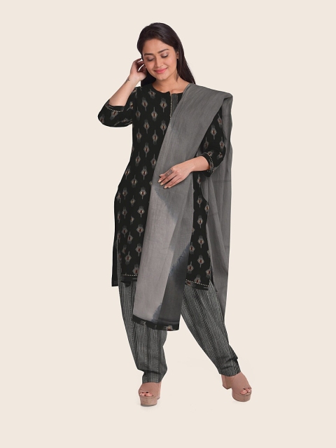 

Pothys Black & Grey Printed Unstitched Dress Material