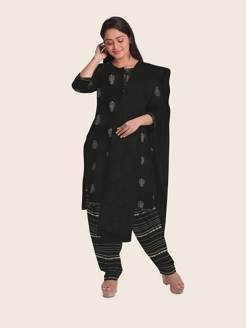 

Pothys Black Printed Unstitched Dress Material