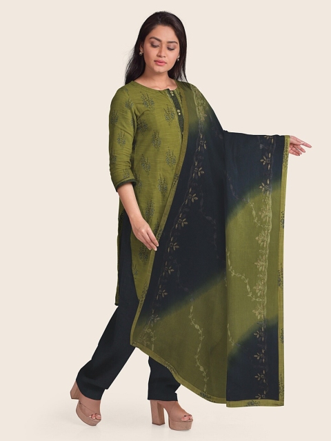 

Pothys Green & Copper-Toned Printed Unstitched Dress Material