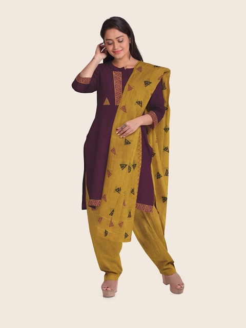 

Pothys Magenta & Green Printed Pure Cotton Unstitched Dress Material