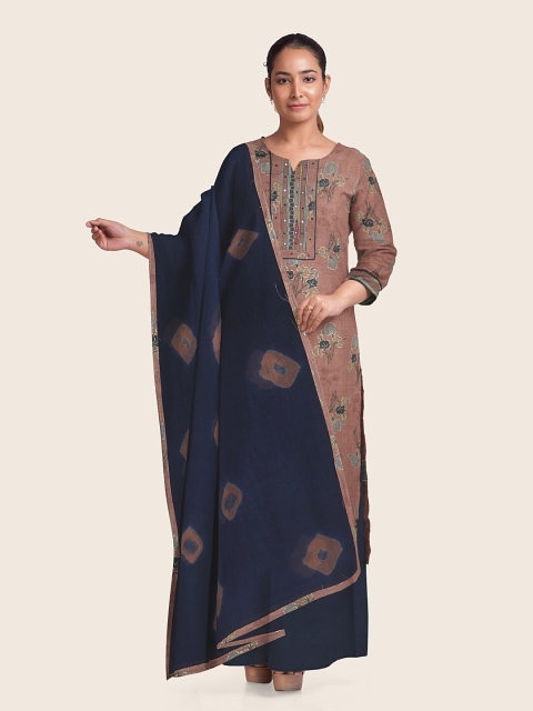 

Pothys Mauve & Navy Blue Printed Unstitched Dress Material