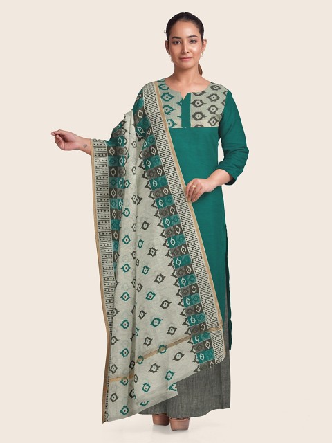 

Pothys Blue & Grey Printed Pure Cotton Unstitched Dress Material