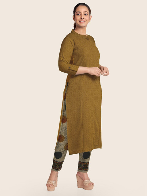 

Pothys Mustard & Grey Printed Unstitched Dress Material