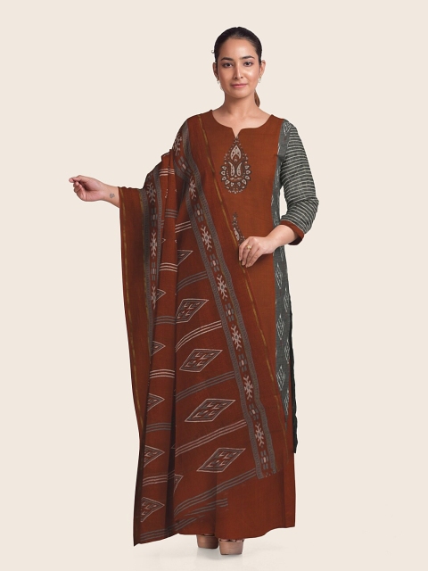

Pothys Red & Grey Printed Pure Cotton Unstitched Dress Material