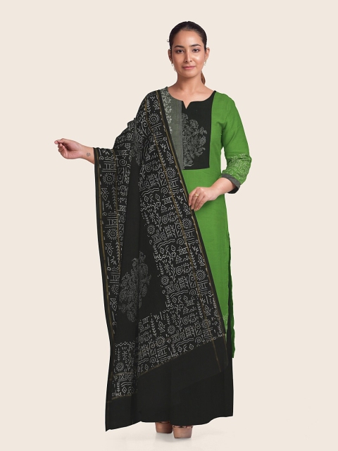 

Pothys Green & Black Printed Pure Cotton Unstitched Dress Material