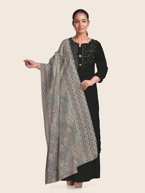 

Pothys Black & Grey Embellished Unstitched Dress Material