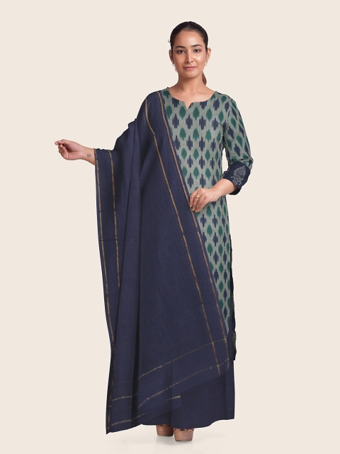 

Pothys Grey & Navy Blue Printed Pure Cotton Unstitched Dress Material