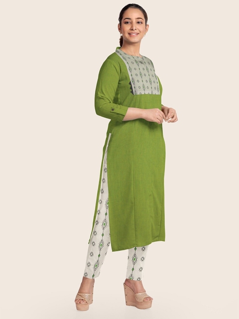 

Pothys Green & White Printed Pure Cotton Unstitched Dress Material