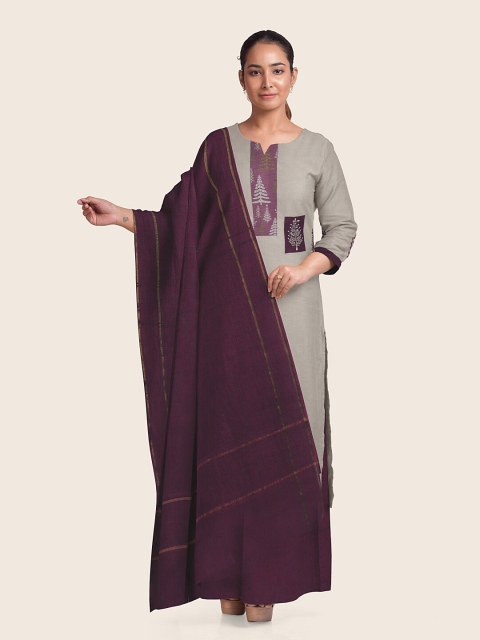

Pothys Grey & Burgundy Printed Pure Cotton Unstitched Dress Material